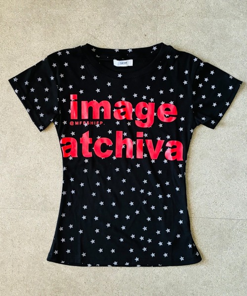 SHEPP（シープ）の「星柄 リンガー風 ビッグロゴタイト半袖Tシャツ フレンチスリーブ（Tシャツ/カットソー・レディース・ブラック・L/M）」の8枚目の写真