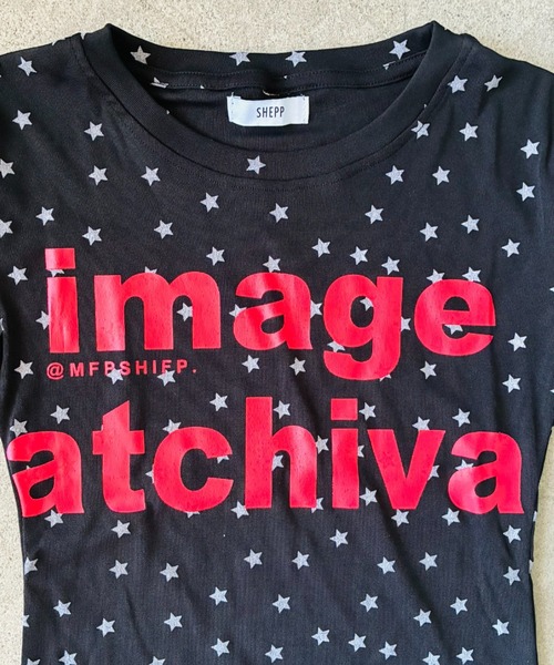 SHEPP（シープ）の「星柄 リンガー風 ビッグロゴタイト半袖Tシャツ フレンチスリーブ（Tシャツ/カットソー・レディース・ブラック・L/M）」の6枚目の写真