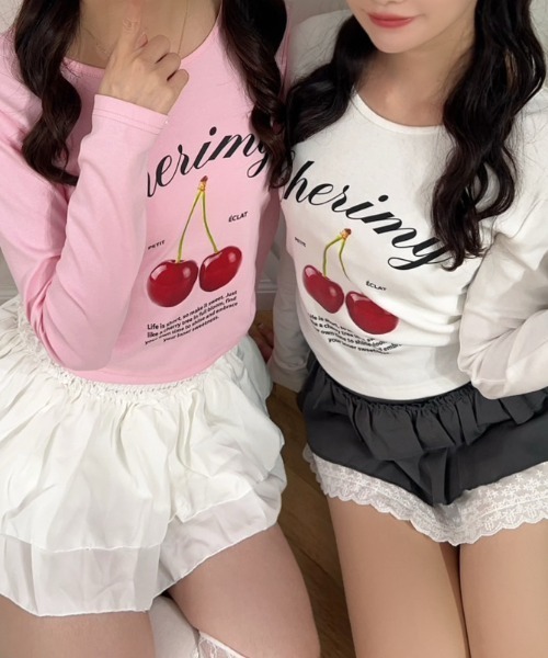 Mejoul(メジュール)の「【2026秋冬新作】チェリープリントサイドシャーリング長袖Tシャツ(Tシャツ/カットソー・レディース・ブラック/ホワイト/グレー系その他/ピンク・F)」の13枚目の写真