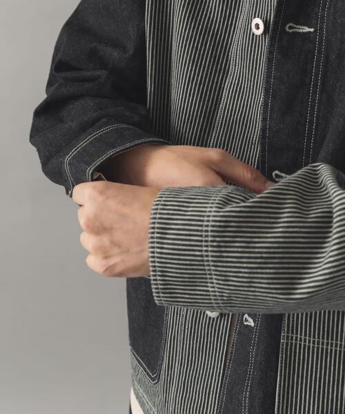 ITEMS URBANRESEARCH（アイテムズ アーバンリサーチ）の「ヒッコリー×デニム切替 ワークジャケット（デニムジャケット・メンズ・ネイビー/ブラック・LARGE/MEDIUM）」の13枚目の写真