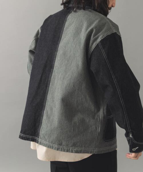 ITEMS URBANRESEARCH（アイテムズ アーバンリサーチ）の「ヒッコリー×デニム切替 ワークジャケット（デニムジャケット・メンズ・ネイビー/ブラック・LARGE/MEDIUM）」の17枚目の写真