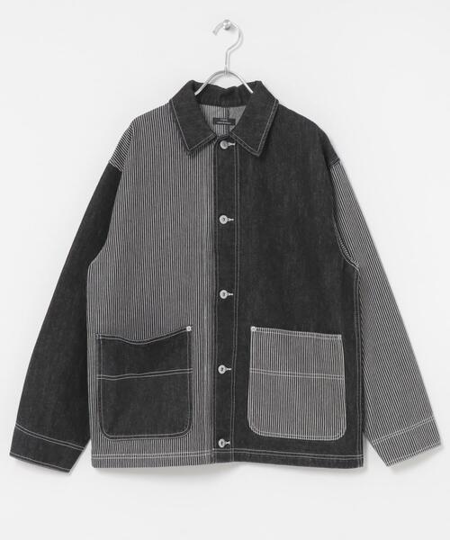 ITEMS URBANRESEARCH（アイテムズ アーバンリサーチ）の「ヒッコリー×デニム切替 ワークジャケット（デニムジャケット・メンズ・ネイビー/ブラック・LARGE/MEDIUM）」の19枚目の写真