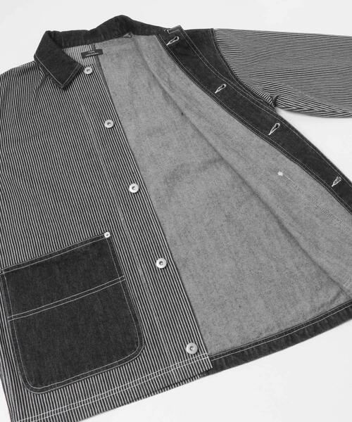ITEMS URBANRESEARCH（アイテムズ アーバンリサーチ）の「ヒッコリー×デニム切替 ワークジャケット（デニムジャケット・メンズ・ネイビー/ブラック・LARGE/MEDIUM）」の20枚目の写真