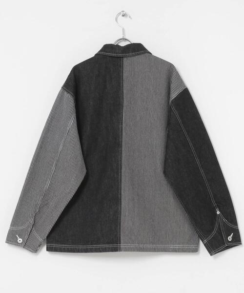 ITEMS URBANRESEARCH（アイテムズ アーバンリサーチ）の「ヒッコリー×デニム切替 ワークジャケット（デニムジャケット・メンズ・ネイビー/ブラック・LARGE/MEDIUM）」の21枚目の写真