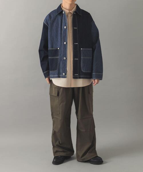 ITEMS URBANRESEARCH（アイテムズ アーバンリサーチ）の「ヒッコリー×デニム切替 ワークジャケット（デニムジャケット・メンズ・ネイビー/ブラック・LARGE/MEDIUM）」の9枚目の写真