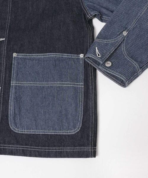 ITEMS URBANRESEARCH（アイテムズ アーバンリサーチ）の「ヒッコリー×デニム切替 ワークジャケット（デニムジャケット・メンズ・ネイビー/ブラック・LARGE/MEDIUM）」の11枚目の写真