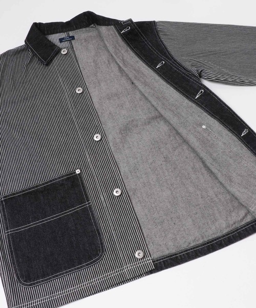 ITEMS URBANRESEARCH(アイテムズ アーバンリサーチ)の「ヒッコリー×デニム切替 ワークジャケット(デニムジャケット・メンズ・ネイビー/ブラック・LARGE/MEDIUM)」の10枚目の写真