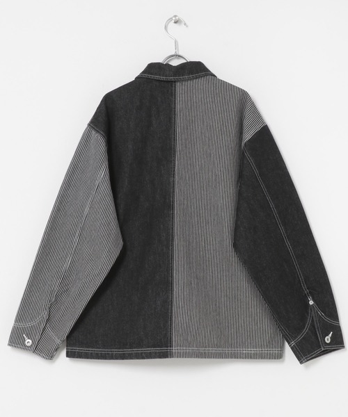 ITEMS URBANRESEARCH(アイテムズ アーバンリサーチ)の「ヒッコリー×デニム切替 ワークジャケット(デニムジャケット・メンズ・ネイビー/ブラック・LARGE/MEDIUM)」の13枚目の写真