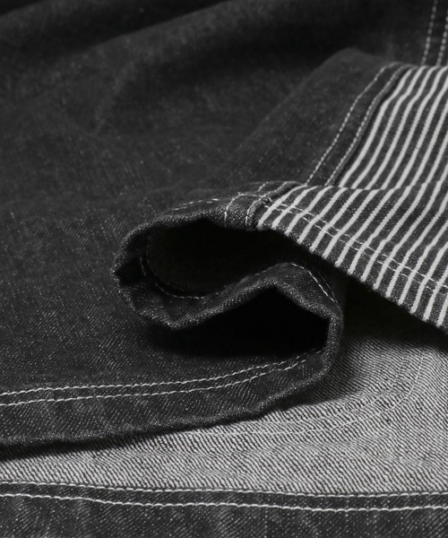 ITEMS URBANRESEARCH(アイテムズ アーバンリサーチ)の「ヒッコリー×デニム切替 ワークジャケット(デニムジャケット・メンズ・ネイビー/ブラック・LARGE/MEDIUM)」の14枚目の写真