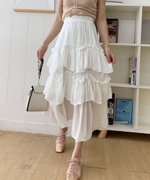 Iラインギャザーティアードロングスカート