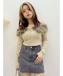EVRIS | フェイクファードッキングオフショルトップス 秋服(Tシャツ/カットソー)