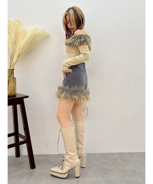 EVRIS(エヴリス)の「フェイクファードッキングオフショルトップス 秋服(Tシャツ/カットソー・レディース・ベージュ/ホワイト/ブラック・FREE)」の20枚目の写真