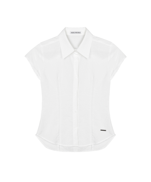 NICK&NICOLE(ニックアンドニコール)の「CAP SLEEVE STRIPE SHIRT_WHITE(シャツ/ブラウス・レディース・その他・FREE)」の1枚目の写真