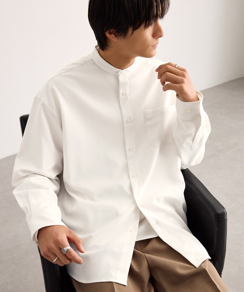 MONO-MART(モノマート)の「【EASY COMFORTシリーズ】ハイコンフォート フレンチフロント バンドカラーシャツ<イージーケア・速乾・UVカット>(シャツ/ブラウス・メンズ・オフホワイト/モカ/ブルー系/ブルー系2/スミクロ/チャコール・S/L/M)」の8枚目の写真