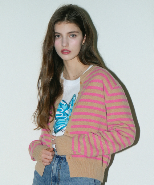 VLETI(ブレッティ)の「Cashmere Round Stripe Knit Cardigan (ピンク)(カーディガン/ボレロ・レディース・ピンク・FREE)」の2枚目の写真