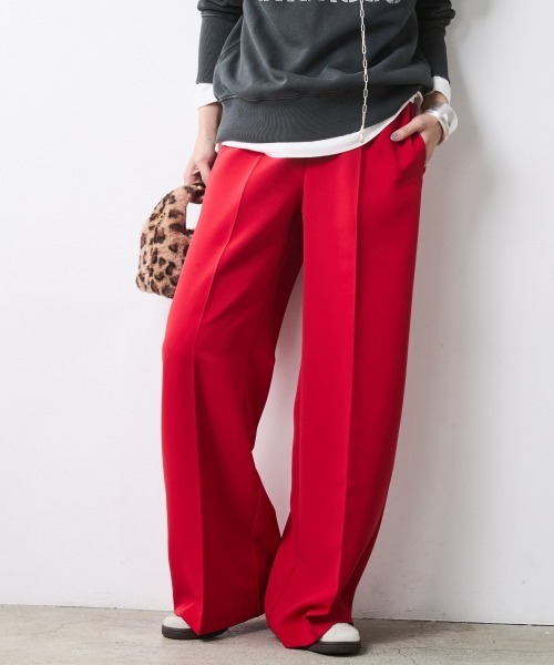 CHIC STYLE(シックスタイル)の「カラーワイドパンツ<大きいサイズ有>シックスタイル(その他パンツ・レディース・レッド/ブラック・5L/4L/3L/LL/L/M)」の2枚目の写真