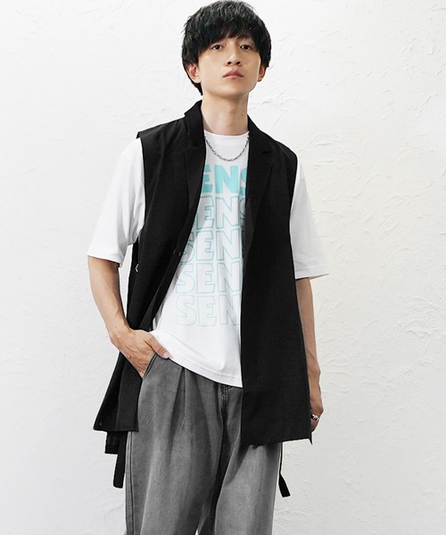 MinoriTY(マイノリティ)の「【MinoriTY】テーラードロングジレ メンズ 夏服 ユニセックス(ベスト・メンズ・ベージュ/ブラック・L/M)」の2枚目の写真