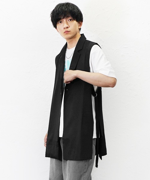 MinoriTY(マイノリティ)の「【MinoriTY】テーラードロングジレ メンズ 夏服 ユニセックス(ベスト・メンズ・ベージュ/ブラック・L/M)」の3枚目の写真