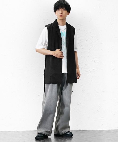 MinoriTY(マイノリティ)の「【MinoriTY】テーラードロングジレ メンズ 夏服 ユニセックス(ベスト・メンズ・ベージュ/ブラック・L/M)」の6枚目の写真
