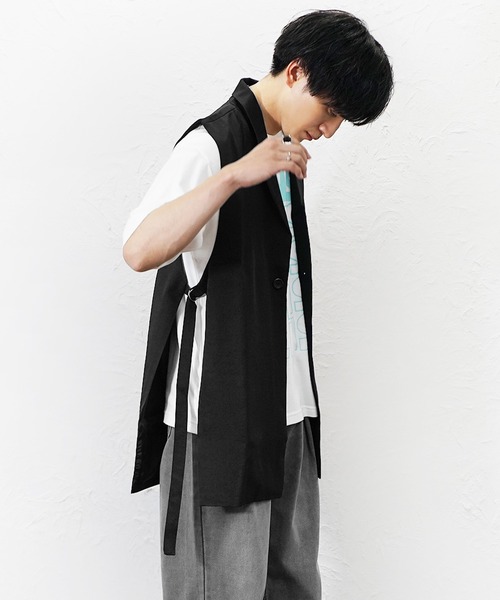 MinoriTY(マイノリティ)の「【MinoriTY】テーラードロングジレ メンズ 夏服 ユニセックス(ベスト・メンズ・ベージュ/ブラック・L/M)」の8枚目の写真