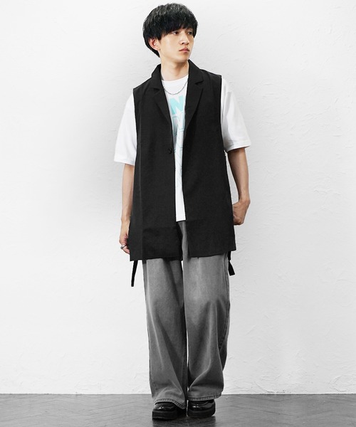 MinoriTY(マイノリティ)の「【MinoriTY】テーラードロングジレ メンズ 夏服 ユニセックス(ベスト・メンズ・ベージュ/ブラック・L/M)」の9枚目の写真