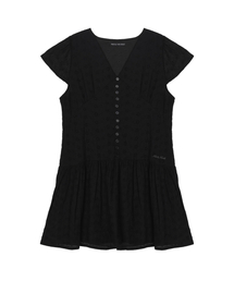 EYELET FRILL MINI DRESS_BLACK