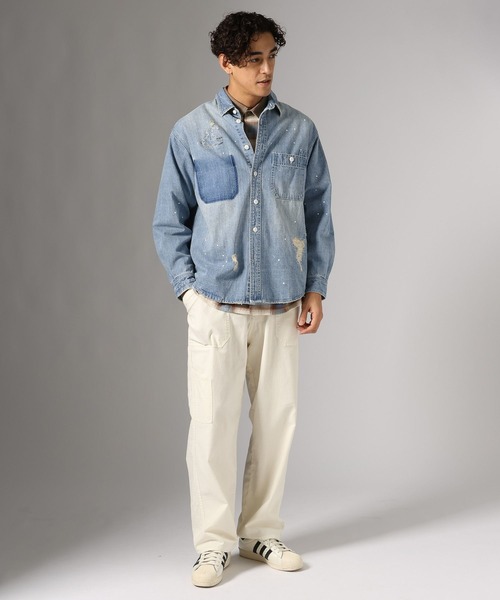 BAYFLOW(ベイフロー)の「リペアデニムシャツ(シャツ/ブラウス・メンズ・ブルー/ライトブルー・MEDIUM/LARGE)」の8枚目の写真