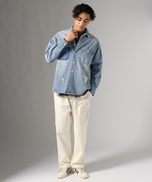 BAYFLOW(ベイフロー)の「リペアデニムシャツ(シャツ/ブラウス・メンズ・ブルー/ライトブルー・MEDIUM/LARGE)」の9枚目の写真