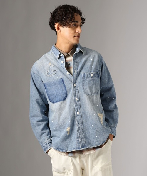 BAYFLOW(ベイフロー)の「リペアデニムシャツ(シャツ/ブラウス・メンズ・ブルー/ライトブルー・MEDIUM/LARGE)」の10枚目の写真