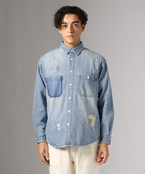 BAYFLOW(ベイフロー)の「リペアデニムシャツ(シャツ/ブラウス・メンズ・ブルー/ライトブルー・MEDIUM/LARGE)」の12枚目の写真