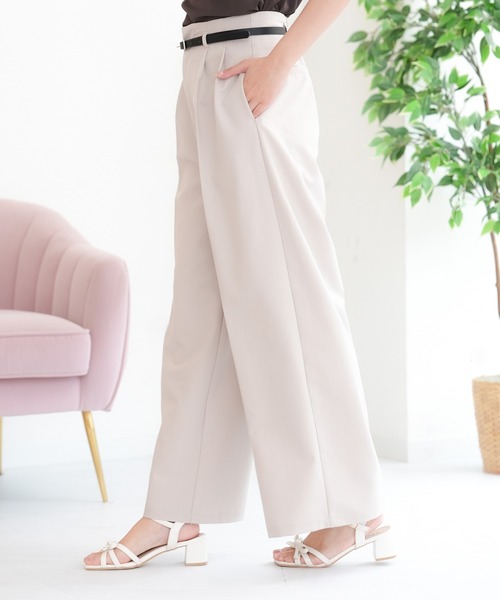 ASTORIA ODIER(アストリアオディール)の「【300/365パンツ】ベルト付きタックパンツ(機能性素材,ほどよくワイドなシルエット)(スラックス・レディース・ベージュ/ブラック/ネイビー・SMALL/MEDIUM/LARGE)」の14枚目の写真