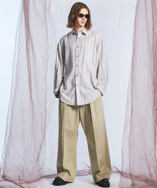 MAISON SPECIAL（メゾンスペシャル）の「《UNISEX》【イタリアンデッドストックファブリック】プライムオーバーレギュラーカラーシャツコート/【Italian Dead Stock Fabric】Prime-Over Regular Collar Shirt Coat【MAISON SPECIAL/メゾンスペシャル】（シャツ/ブラウス・メンズ・オレンジ/グレイッシュベージュ/ライトグリーン/ネイビー/レッド/カーキ/グレー/ライトグレー/ブルー・2/1/0）」の10枚目の写真