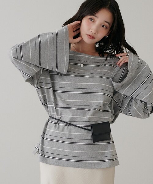 DISCOAT(ディスコート)の「2WAYワンショルボーダープルオーバー(Tシャツ/カットソー・レディース・ピンク/バーガンディー/サックスブルー/グレー/ブラウン・FREE)」の14枚目の写真