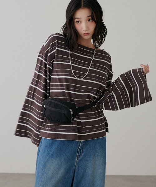 DISCOAT(ディスコート)の「2WAYワンショルボーダープルオーバー(Tシャツ/カットソー・レディース・ピンク/バーガンディー/サックスブルー/グレー/ブラウン・FREE)」の22枚目の写真