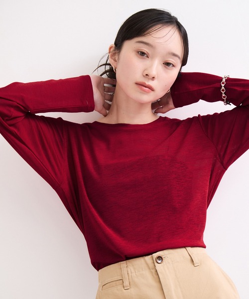 le cercle ADAM ET ROPE'(ルセルクルアダムエロペ)の「シアーメロー長袖トップス(Tシャツ/カットソー・レディース・ホワイト/ブラック/ダークブラウン/レッド・FREE)」の4枚目の写真