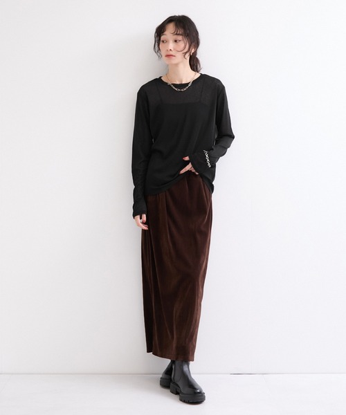 le cercle ADAM ET ROPE'(ルセルクルアダムエロペ)の「シアーメロー長袖トップス(Tシャツ/カットソー・レディース・ホワイト/ブラック/ダークブラウン/レッド・FREE)」の5枚目の写真