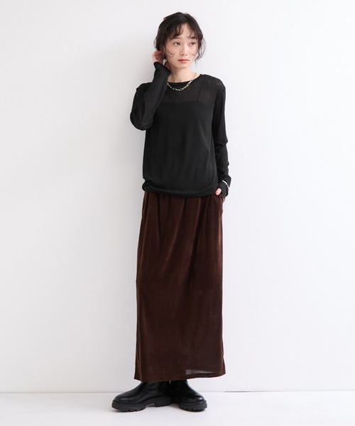 le cercle ADAM ET ROPE'(ルセルクルアダムエロペ)の「シアーメロー長袖トップス(Tシャツ/カットソー・レディース・ホワイト/ブラック/ダークブラウン/レッド・FREE)」の6枚目の写真
