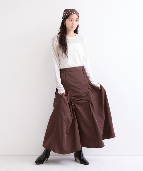 le cercle ADAM ET ROPE'(ルセルクルアダムエロペ)の「シアーメロー長袖トップス(Tシャツ/カットソー・レディース・ホワイト/ブラック/ダークブラウン/レッド・FREE)」の7枚目の写真