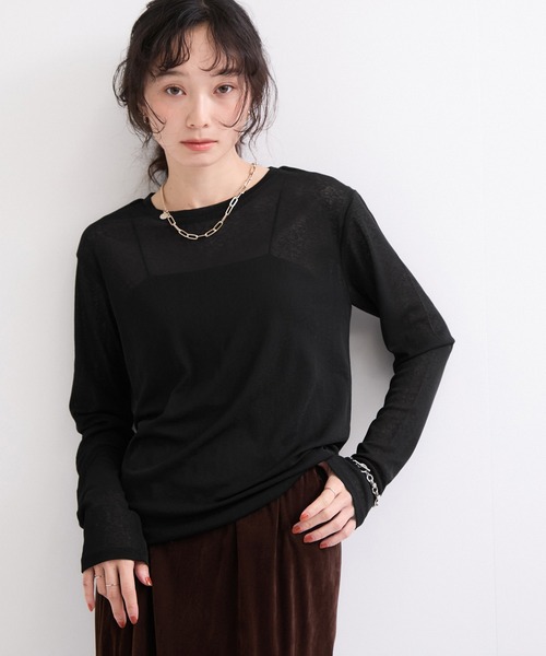 le cercle ADAM ET ROPE'(ルセルクルアダムエロペ)の「シアーメロー長袖トップス(Tシャツ/カットソー・レディース・ホワイト/ブラック/ダークブラウン/レッド・FREE)」の13枚目の写真
