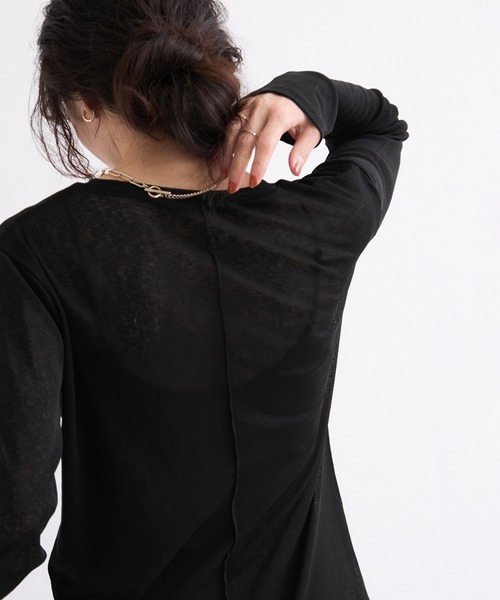 le cercle ADAM ET ROPE'(ルセルクルアダムエロペ)の「シアーメロー長袖トップス(Tシャツ/カットソー・レディース・ホワイト/ブラック/ダークブラウン/レッド・FREE)」の14枚目の写真