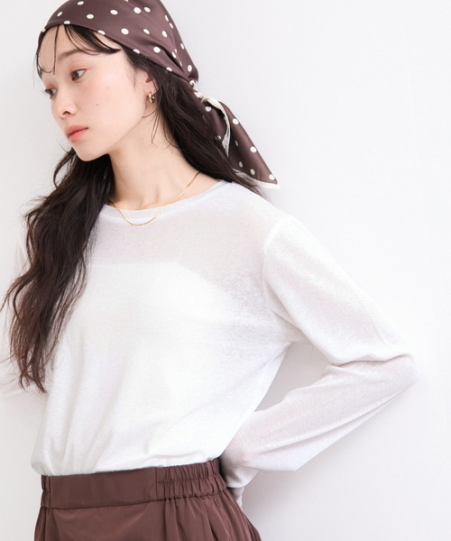 le cercle ADAM ET ROPE'(ルセルクルアダムエロペ)の「シアーメロー長袖トップス(Tシャツ/カットソー・レディース・ホワイト/ブラック/ダークブラウン/レッド・FREE)」の15枚目の写真