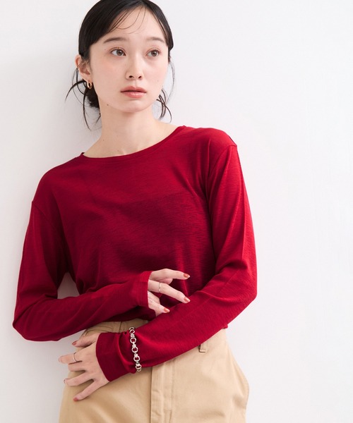 le cercle ADAM ET ROPE'(ルセルクルアダムエロペ)の「シアーメロー長袖トップス(Tシャツ/カットソー・レディース・ホワイト/ブラック/ダークブラウン/レッド・FREE)」の17枚目の写真