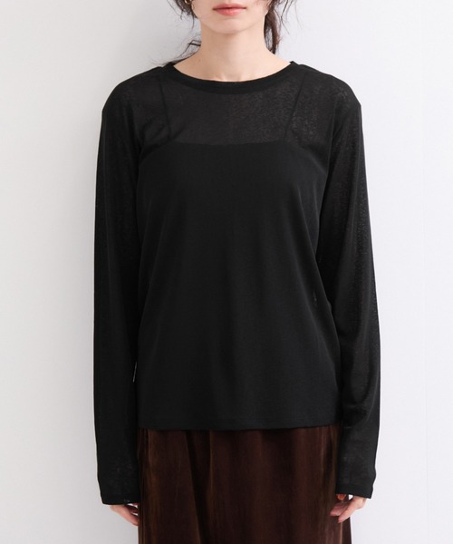 le cercle ADAM ET ROPE'(ルセルクルアダムエロペ)の「シアーメロー長袖トップス(Tシャツ/カットソー・レディース・ホワイト/ブラック/ダークブラウン/レッド・FREE)」の18枚目の写真