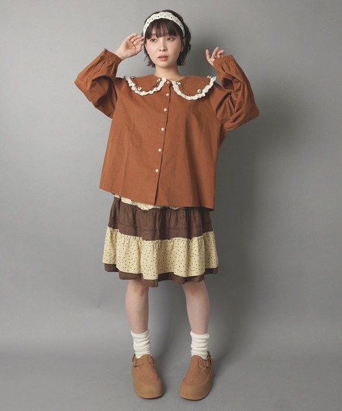SPINNS(スピンズ)の「長袖ブラウス/小花柄丸襟/NEO森ガール(シャツ/ブラウス・レディース・ブラウン/オフホワイト/アイボリー・ONESIZE)」の7枚目の写真