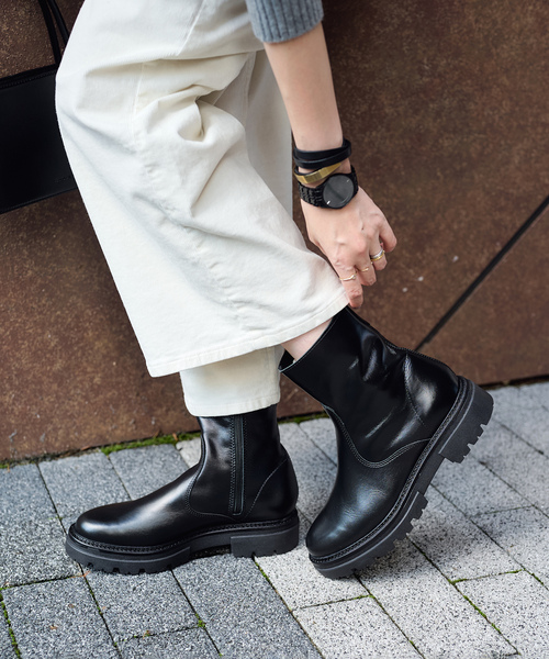 eness(エネス)の「ENESS/エネス COW LEATHER インサイドジップブーツ(ブーツ・レディース・ブラック・22.5cm/23.5cm/24.5cm)」の1枚目の写真