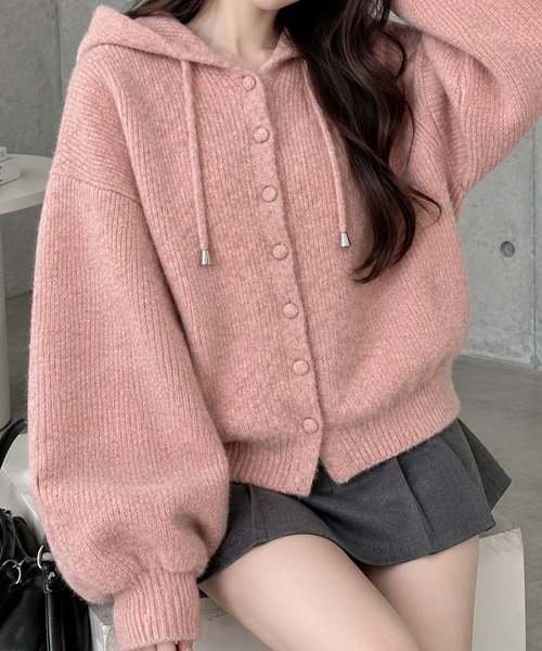GLAMOROUS JANE(グラマラスジェーン)の「ミックスニットフード付ボリュームカーディガン(ニット/セーター・レディース・オフホワイト/杢グレー/ピンク/チャコールグレー・FREE)」の1枚目の写真