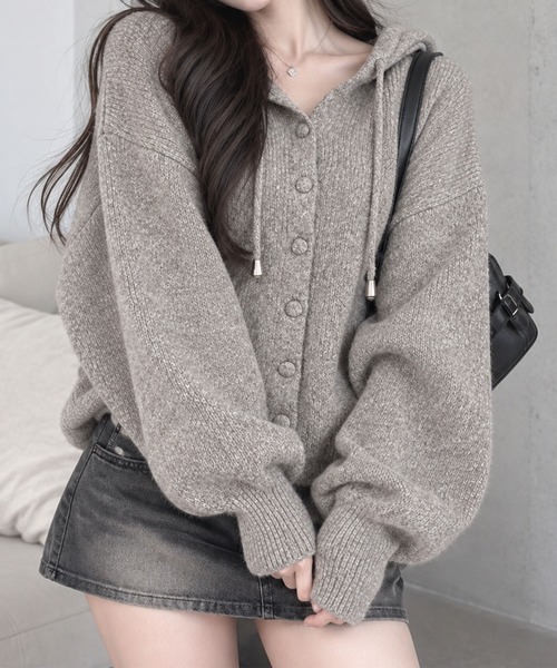 GLAMOROUS JANE(グラマラスジェーン)の「ミックスニットフード付ボリュームカーディガン(ニット/セーター・レディース・オフホワイト/杢グレー/ピンク/チャコールグレー・FREE)」の7枚目の写真