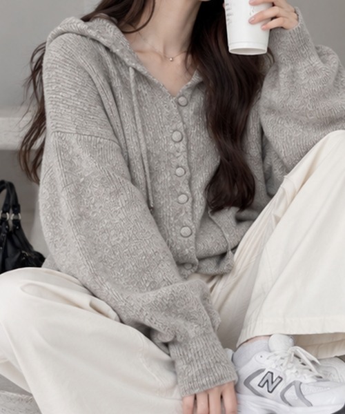 GLAMOROUS JANE(グラマラスジェーン)の「ミックスニットフード付ボリュームカーディガン(ニット/セーター・レディース・オフホワイト/杢グレー/ピンク/チャコールグレー・FREE)」の5枚目の写真