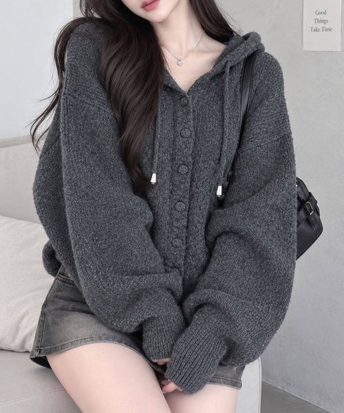 GLAMOROUS JANE(グラマラスジェーン)の「ミックスニットフード付ボリュームカーディガン(ニット/セーター・レディース・オフホワイト/杢グレー/ピンク/チャコールグレー・FREE)」の10枚目の写真