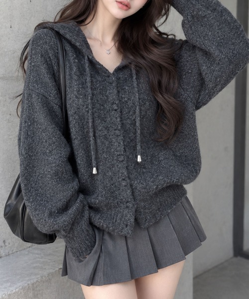 GLAMOROUS JANE(グラマラスジェーン)の「ミックスニットフード付ボリュームカーディガン(ニット/セーター・レディース・オフホワイト/杢グレー/ピンク/チャコールグレー・FREE)」の12枚目の写真